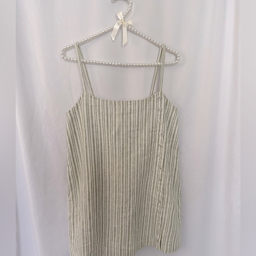Abercrombie & Fitch Green Stripe Linen-Blend Button Skort size Small Petite - Picture 2 of 8